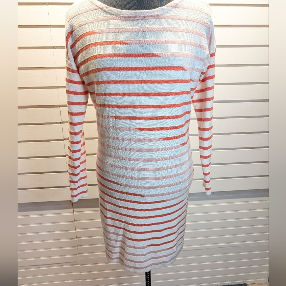 Lacoste Dress Womens Striped Midi Boat Neck Bodycon Cotton Long Sleeve Size 36